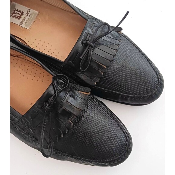 Bruno Magli Blk Leather Lizard Vamp Kiltie Loafer Made in Italy Sz 9.5 main image 6